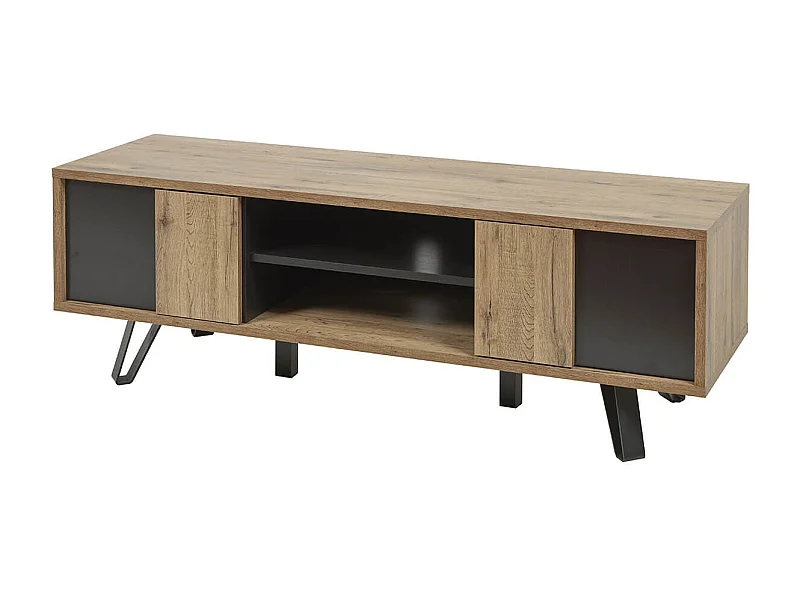 CARSON - Meuble TV 2 Portes Effet Bois Naturel et Noir