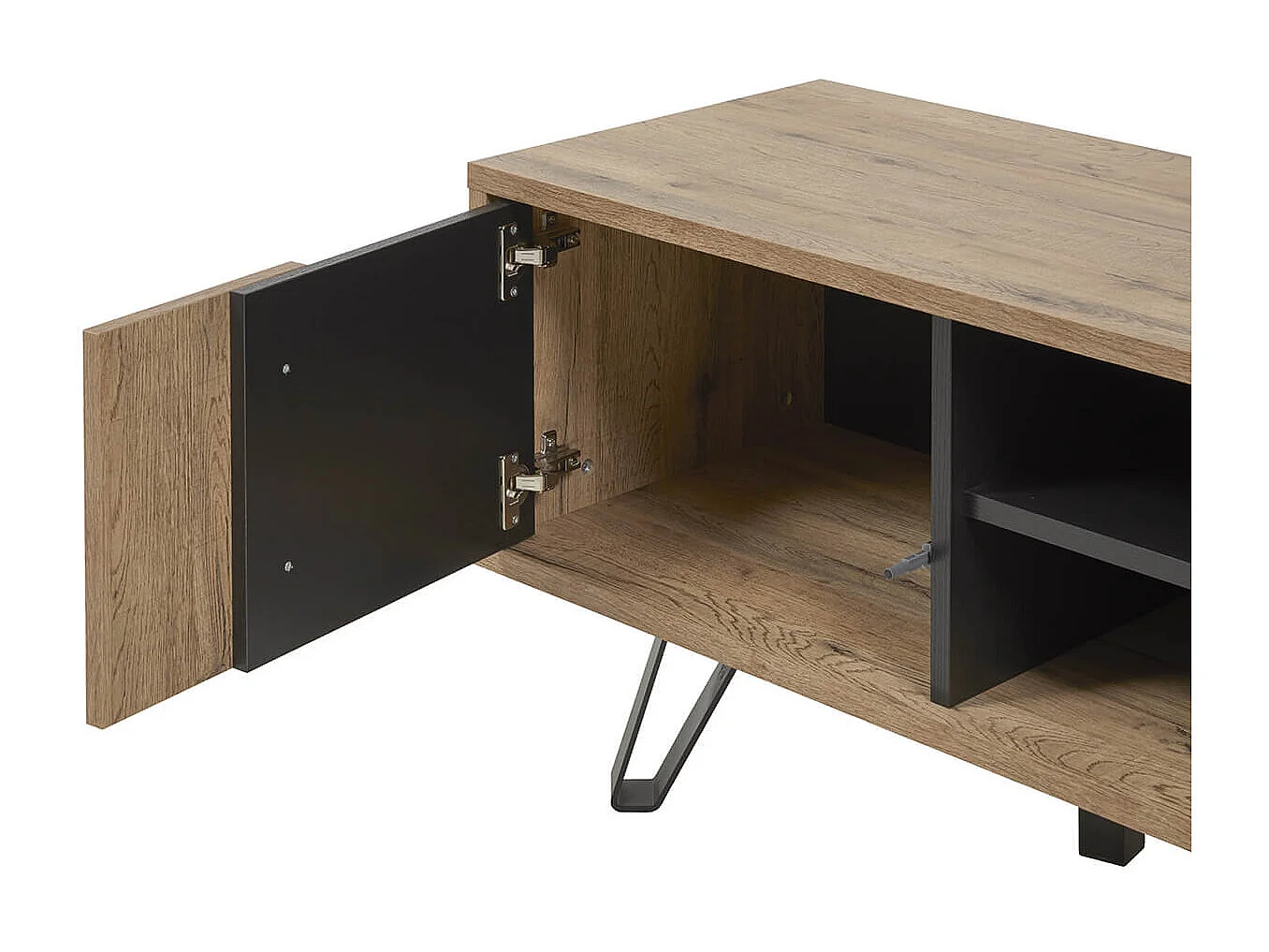 CARSON - Meuble TV 2 Portes Effet Bois Naturel et Noir