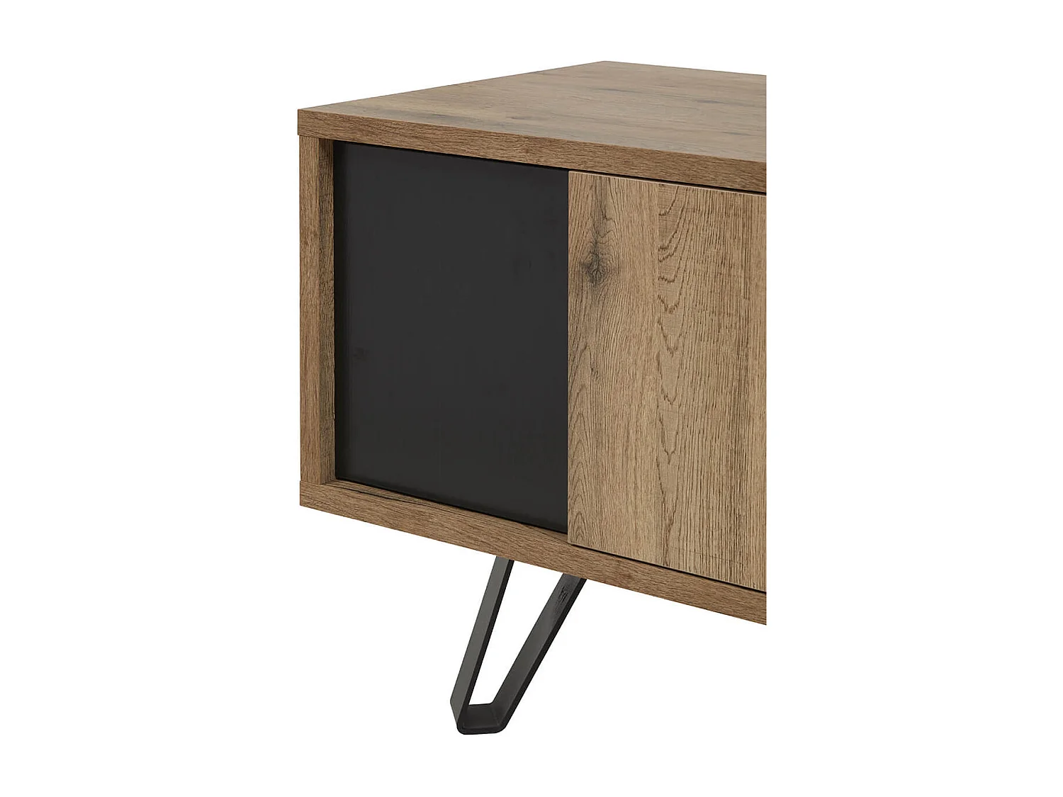 CARSON - Meuble TV 2 Portes Effet Bois Naturel et Noir