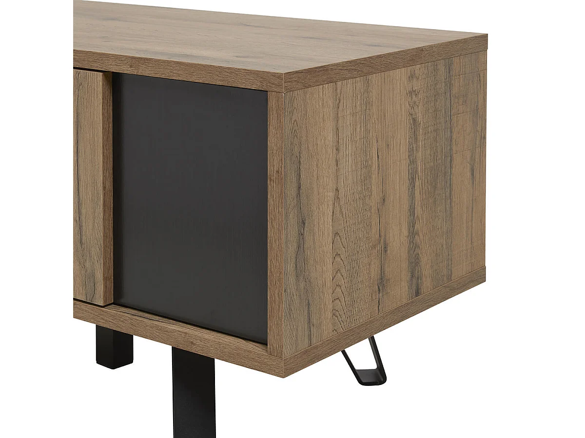 CARSON - Meuble TV 2 Portes Effet Bois Naturel et Noir