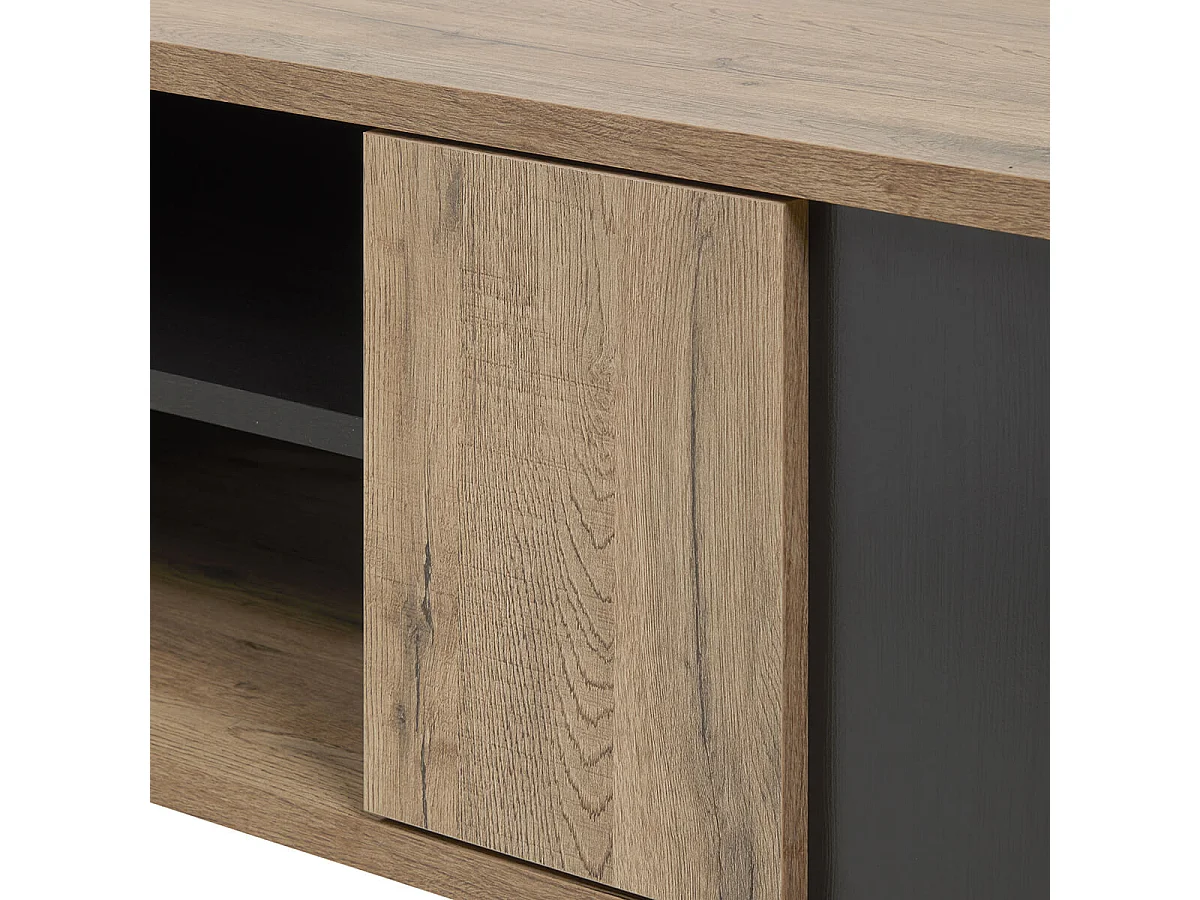 CARSON - Meuble TV 2 Portes Effet Bois Naturel et Noir