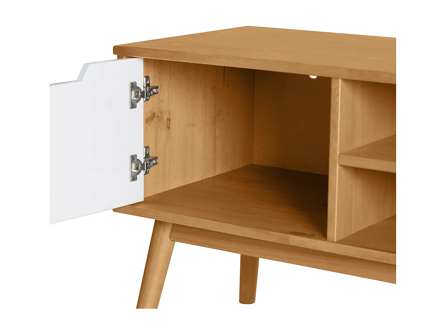 MARAS - Meuble TV 2 Portes Bois Massif, Blanc et Gris