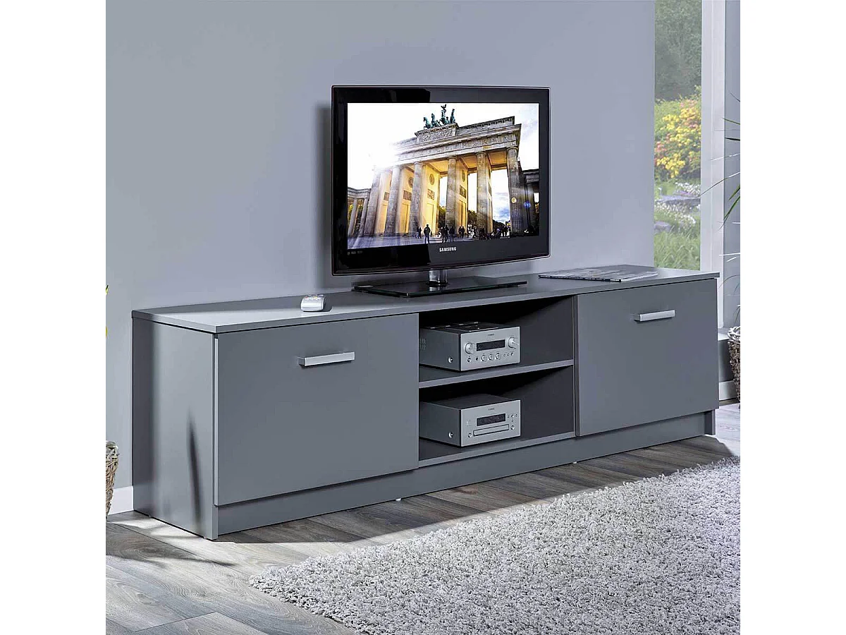 ZEINE - Meuble TV 2 Portes 2 Niches Coloris Gris Graphite