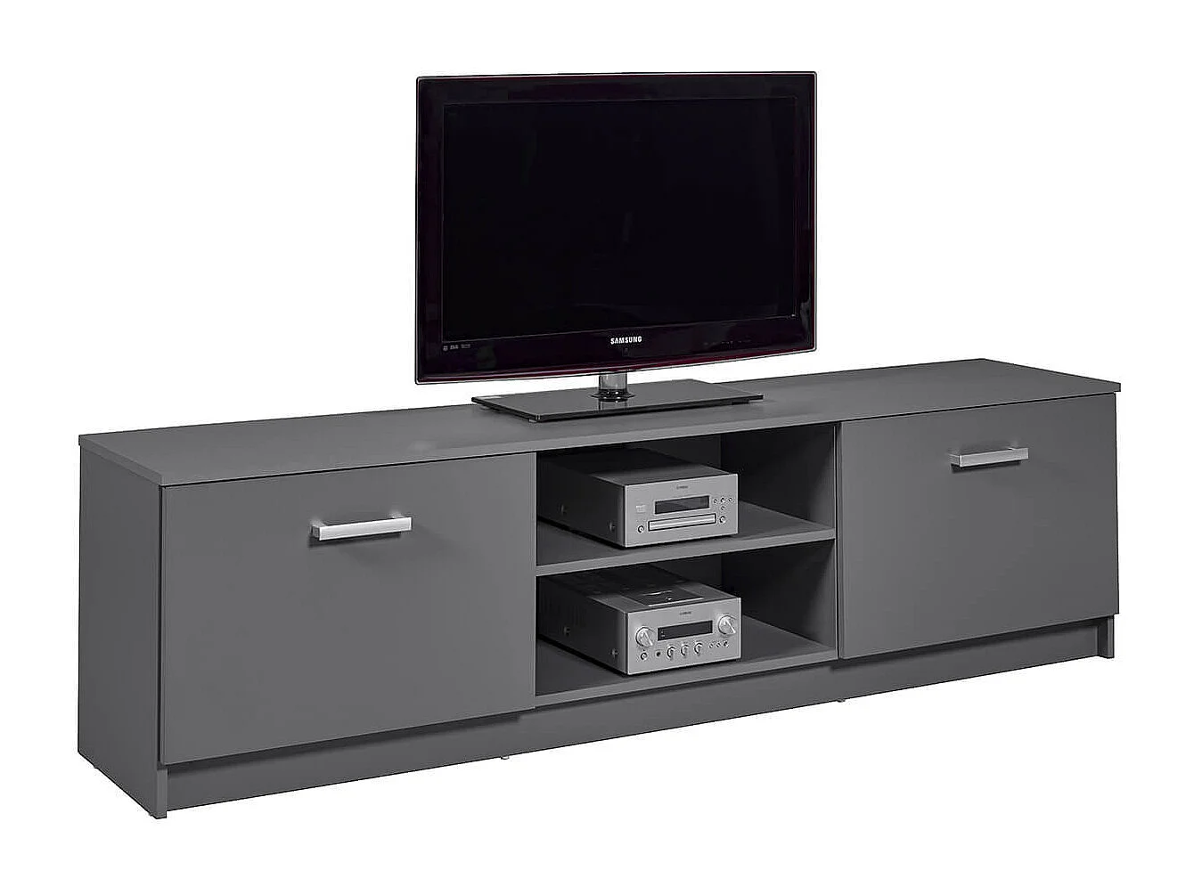 ZEINE - Meuble TV 2 Portes 2 Niches Coloris Gris Graphite