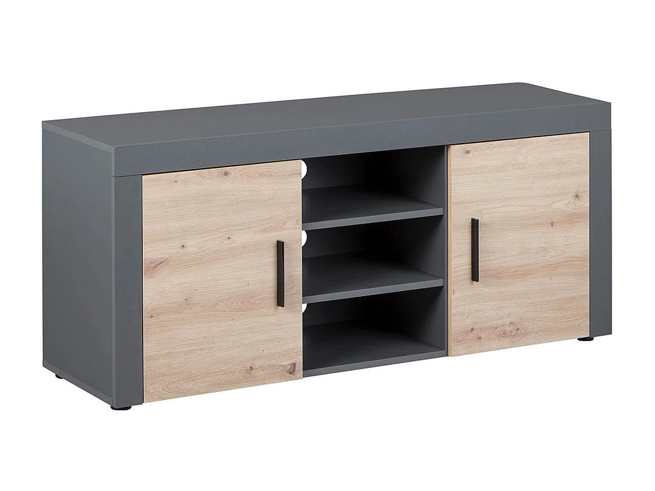 OCTOBER - Meuble TV 2 Portes 3 Niches Gris et Effet Bois