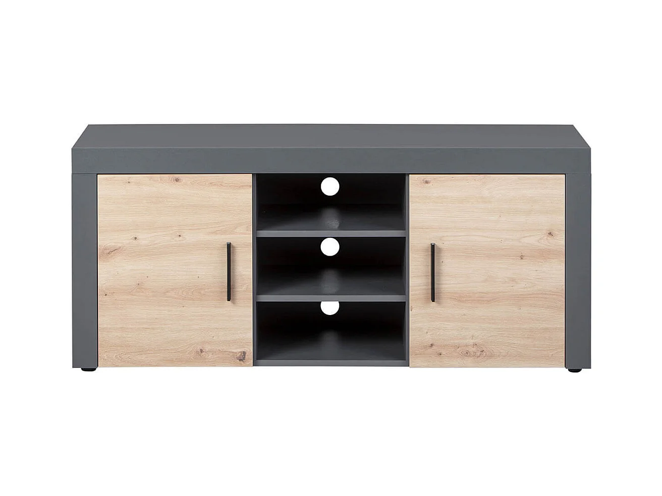 OCTOBER - Meuble TV 2 Portes 3 Niches Gris et Effet Bois