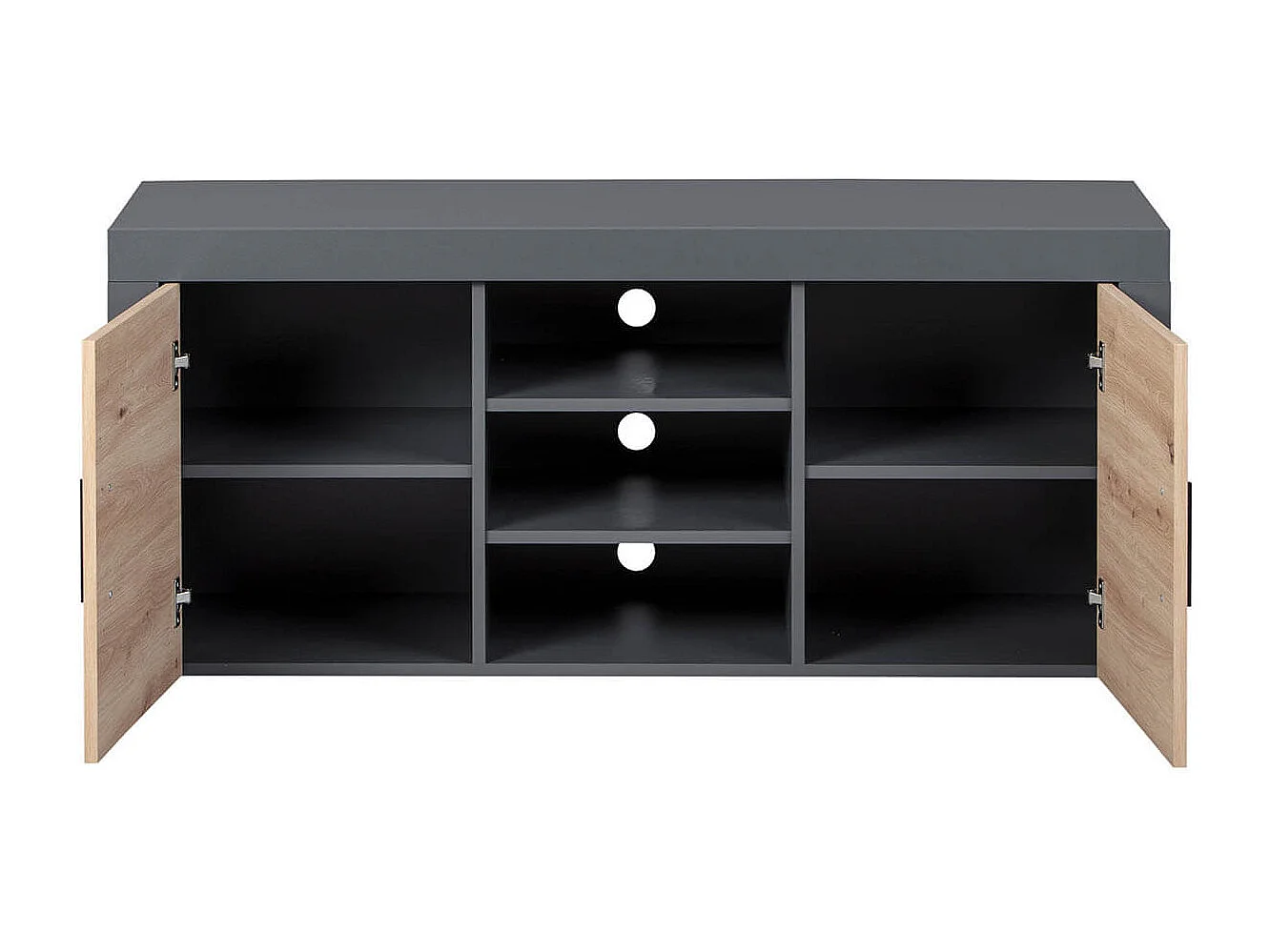 OCTOBER - Meuble TV 2 Portes 3 Niches Gris et Effet Bois