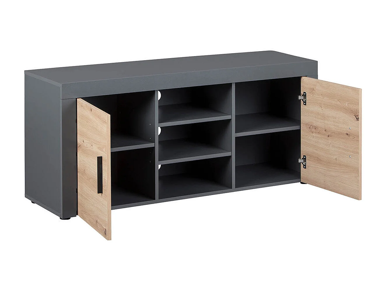 OCTOBER - Meuble TV 2 Portes 3 Niches Gris et Effet Bois