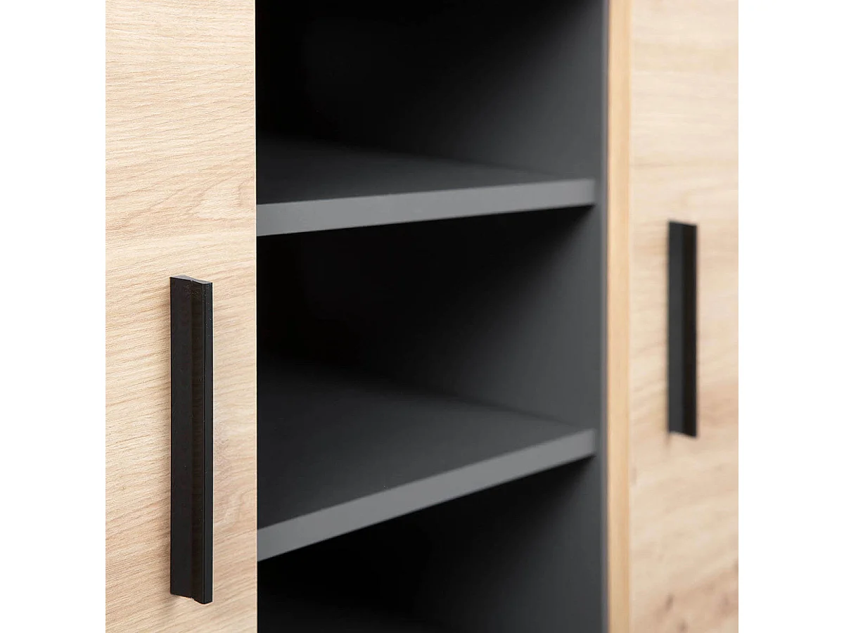 OCTOBER - Meuble TV 2 Portes 3 Niches Gris et Effet Bois