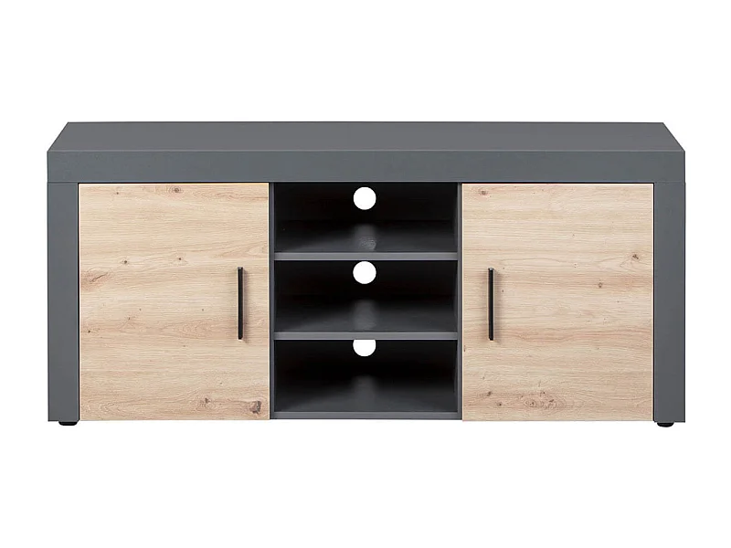 OCTOBER - Meuble TV 2 Portes 3 Niches Gris et Effet Bois