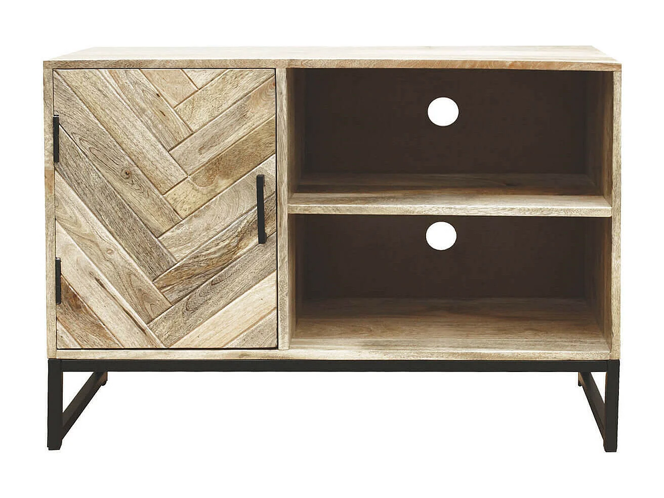 MANKO - Meuble TV 1 Porte 2 Niches en Manguier Massif