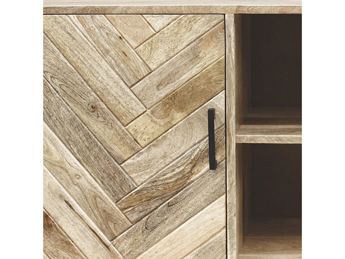 MANKO - Meuble TV 1 Porte 2 Niches en Manguier Massif