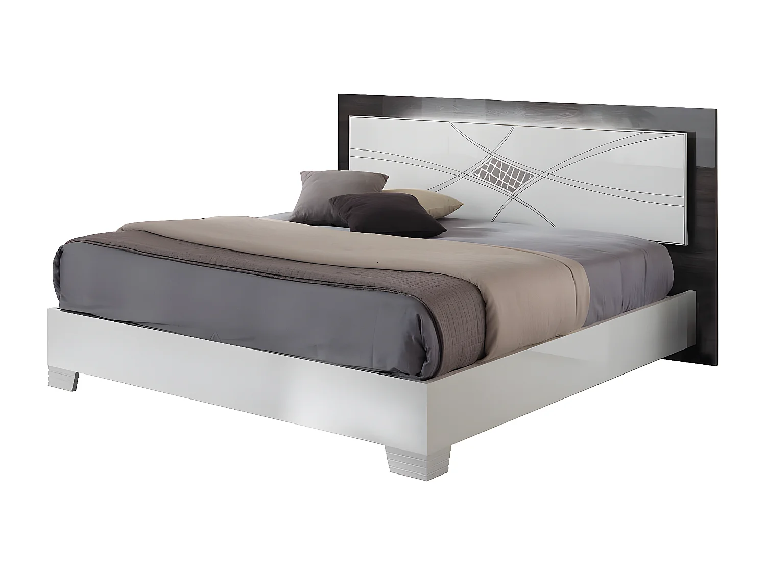 LUCIA - Chambre Complète 160x200cm Laqué Blanc et Chêne Anthracite