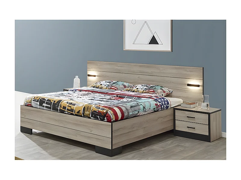 ELEOS - Ensemble Lit 160x200cm + 2 Chevets