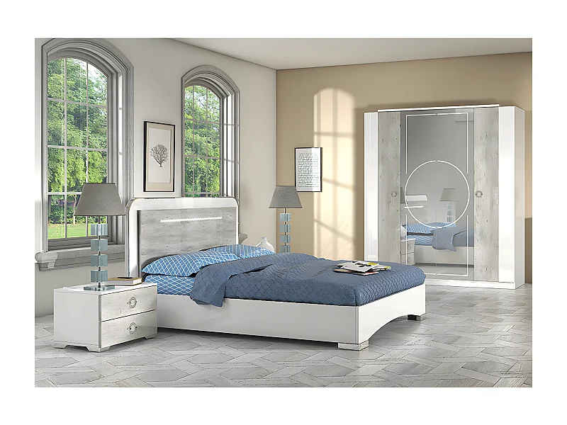 GOYA - Ensemble Lit 160x200cm + 2 Chevets + Armoire