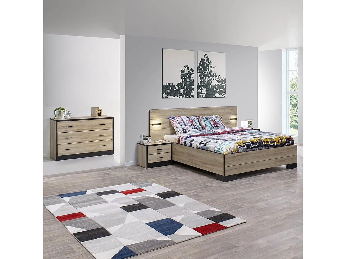 ELEOS - Chambre Complète 180x200cm avec Armoire 188cm