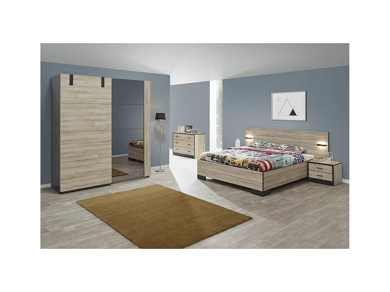 ELEOS - Chambre Complète 180x200cm avec Armoire 188cm