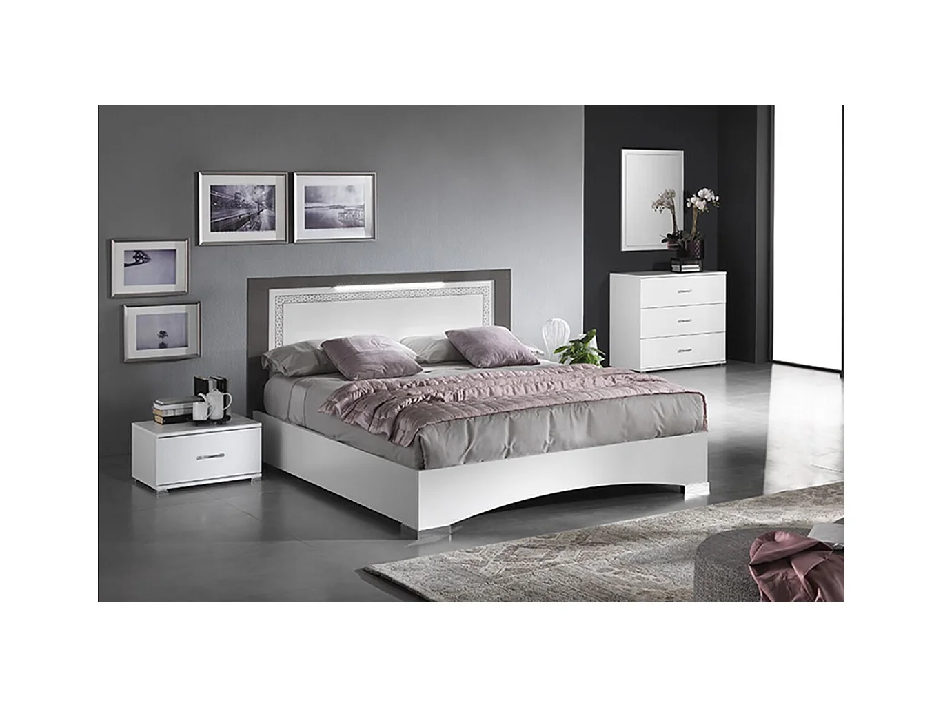 FADILY - Chambre 160x200cm avec Commode et Chevets