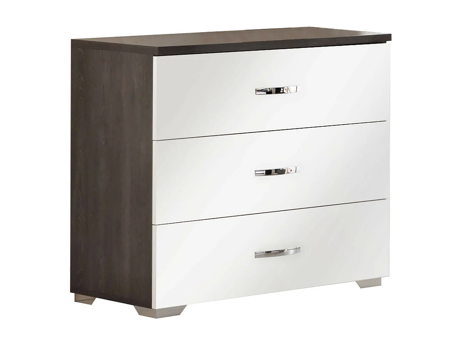 LUCIA - Chambre Complète 140x190cm Laqué Blanc et Chêne Anthracite
