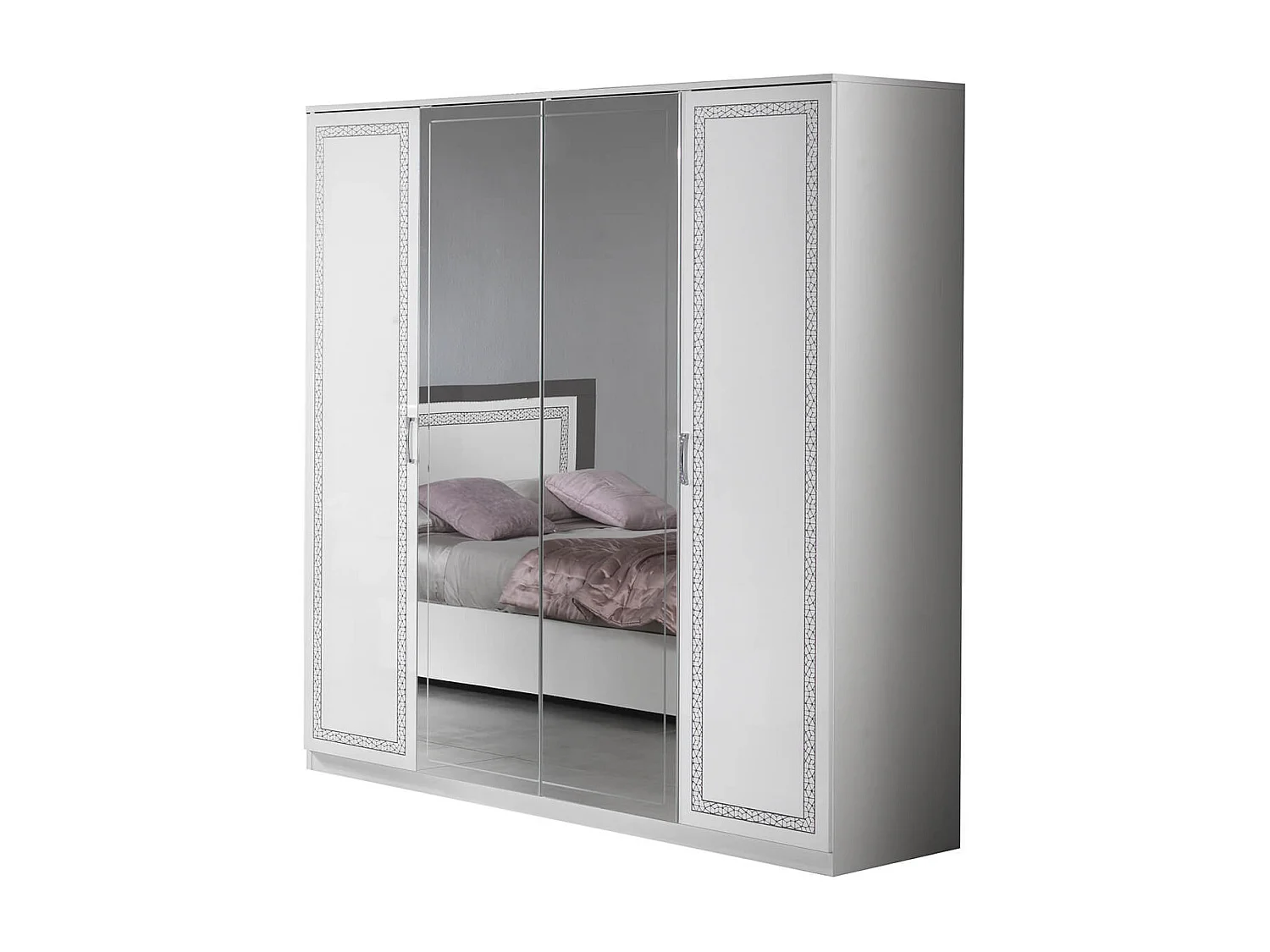 FADILY - Chambre Complète 160x200 avec Armoire 4 Portes