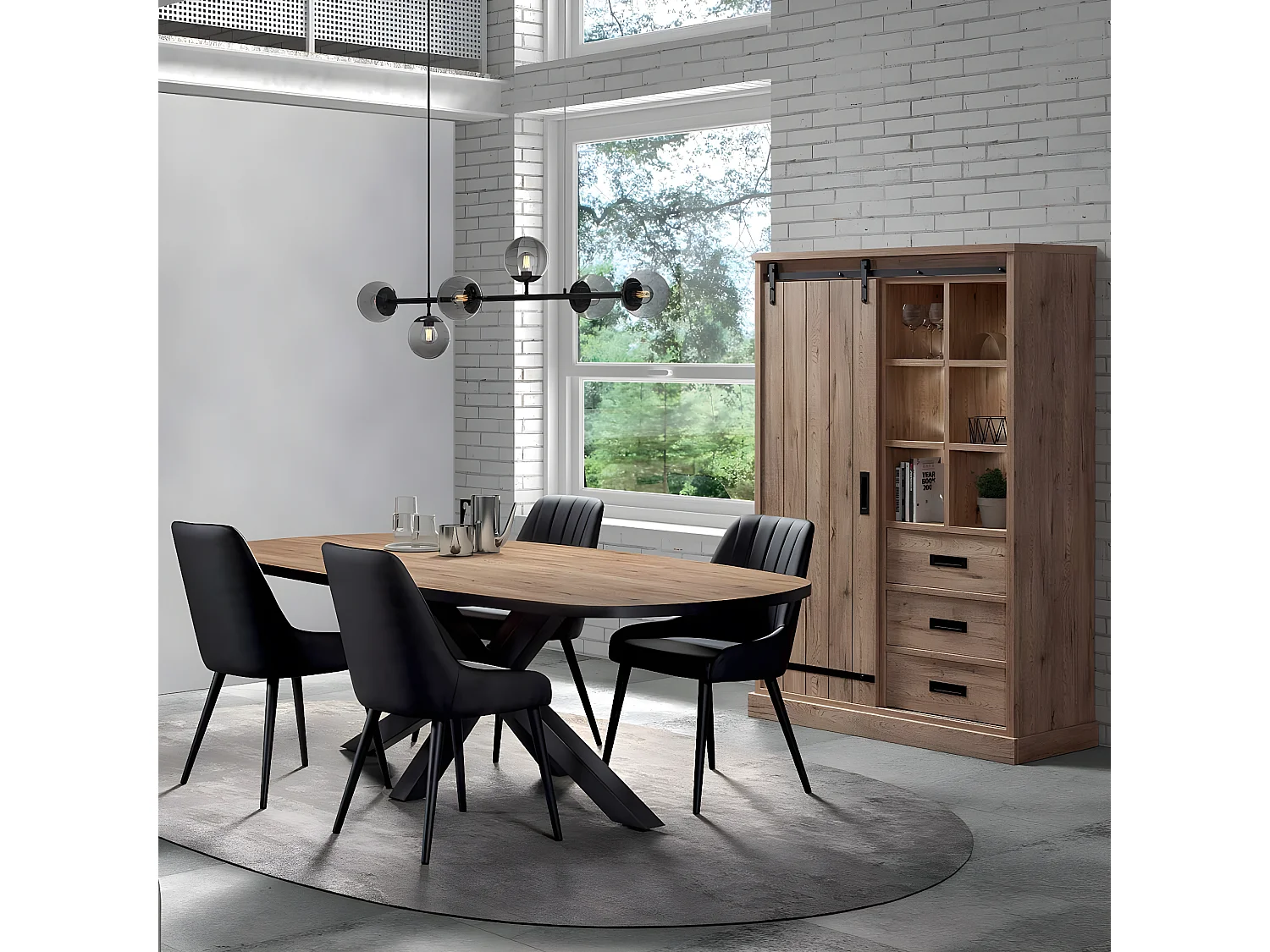 CEDRA - Ensemble Industriel Argentier + Table Ovale 230cm