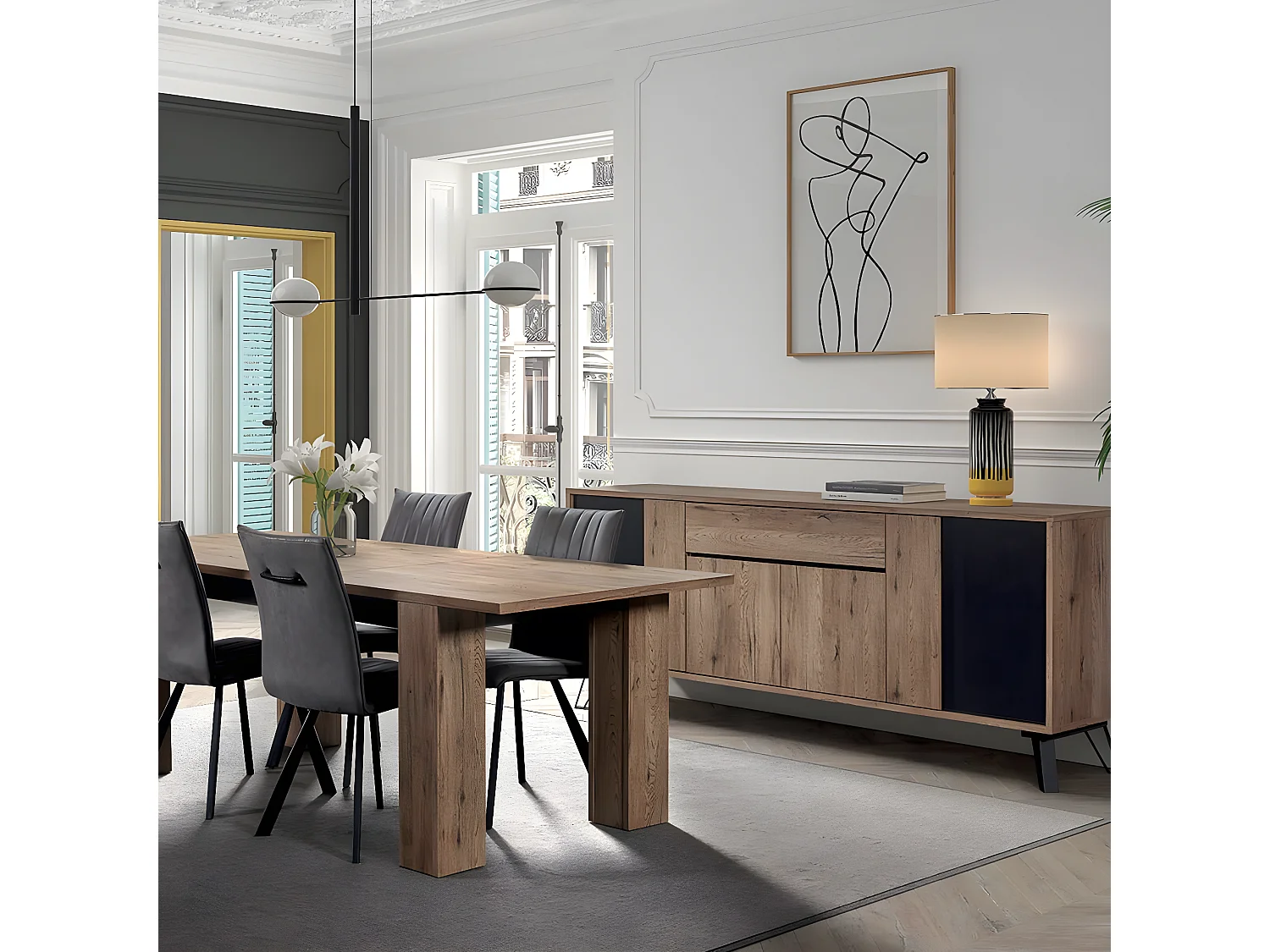 CARSON - Ensemble Buffet + Table Allongeable 180-230cm