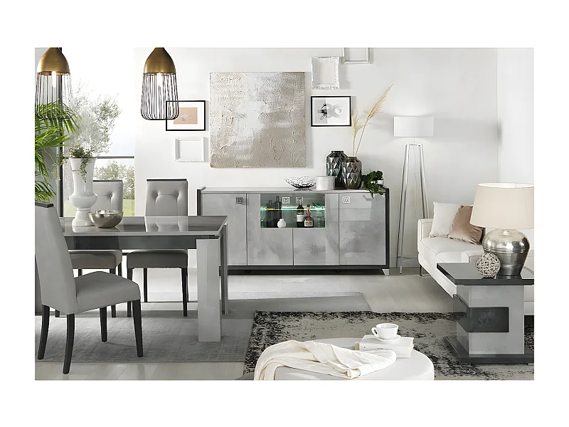 HOFFMAN - Ensemble Buffet + Table d'Appoint + Table de Repas à 4 Pieds