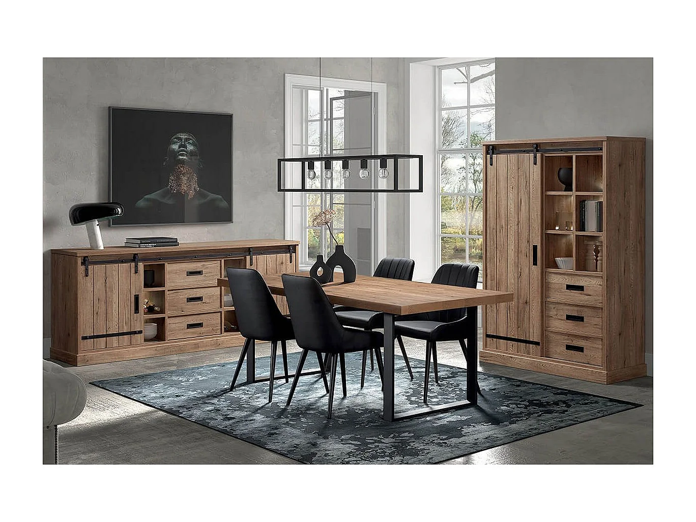 CEDRA - Ensemble Séjour Industriel Complet avec Table 170cm Piètement U