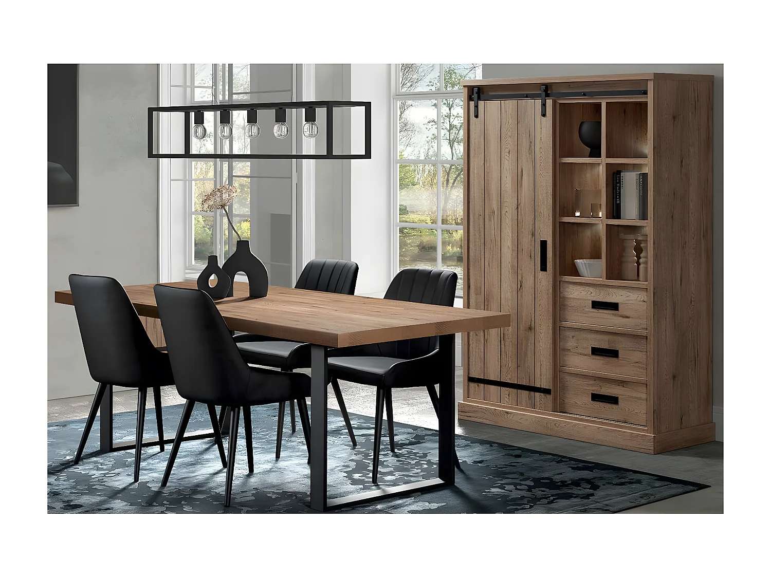 CEDRA - Ensemble Industriel Argentier + Table 230cm Piètement U