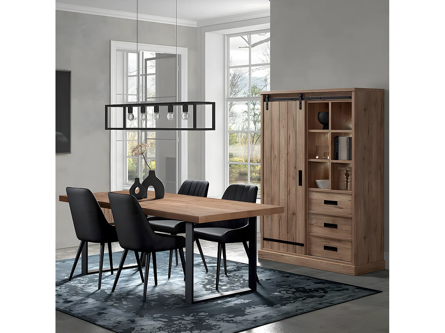 CEDRA - Ensemble Industriel Argentier + Table 230cm Piètement U