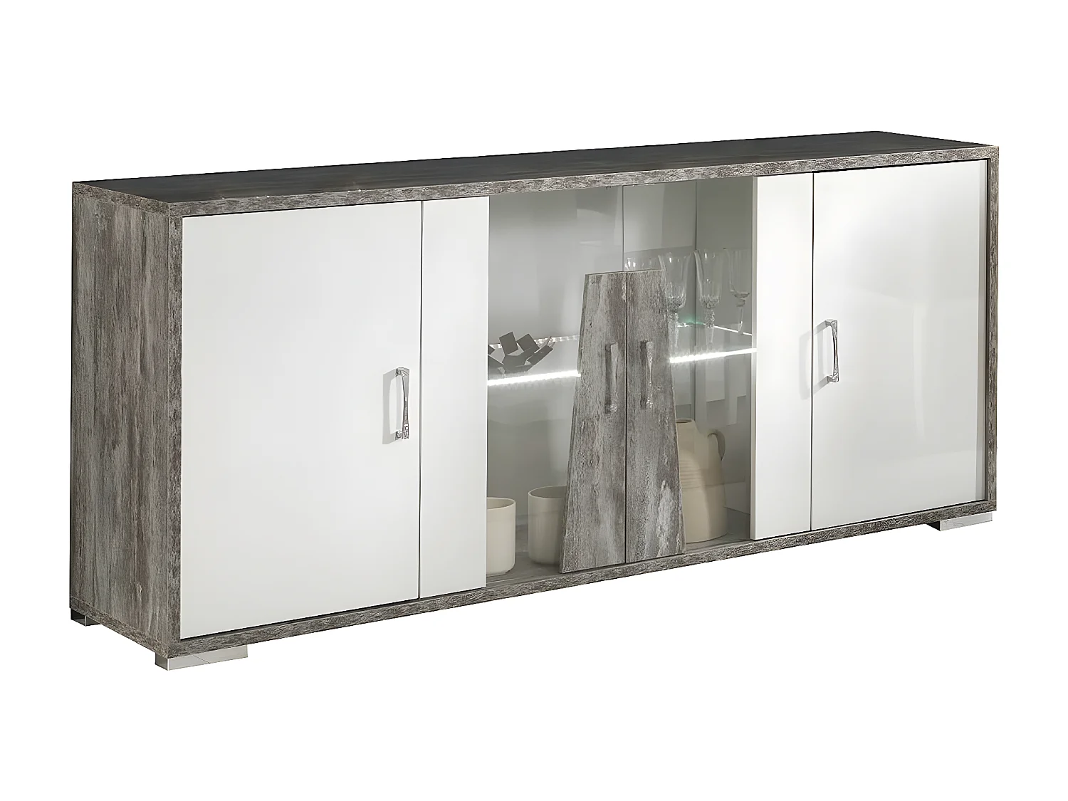 DENYS - Ensemble Séjour Complet Laqué Blanc et Effet Bois Taupe