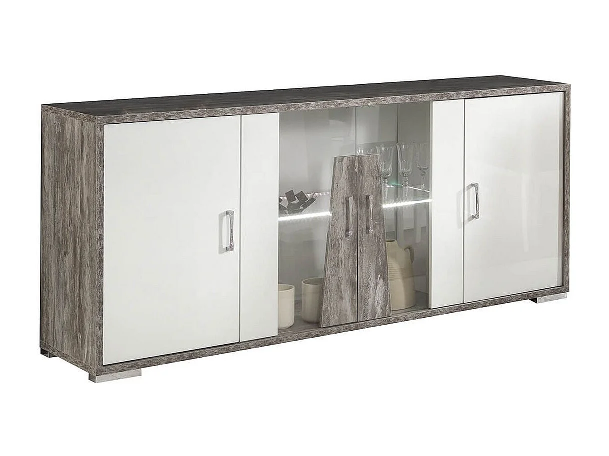 DENYS - Ensemble Séjour Complet Laqué Blanc et Effet Bois Taupe