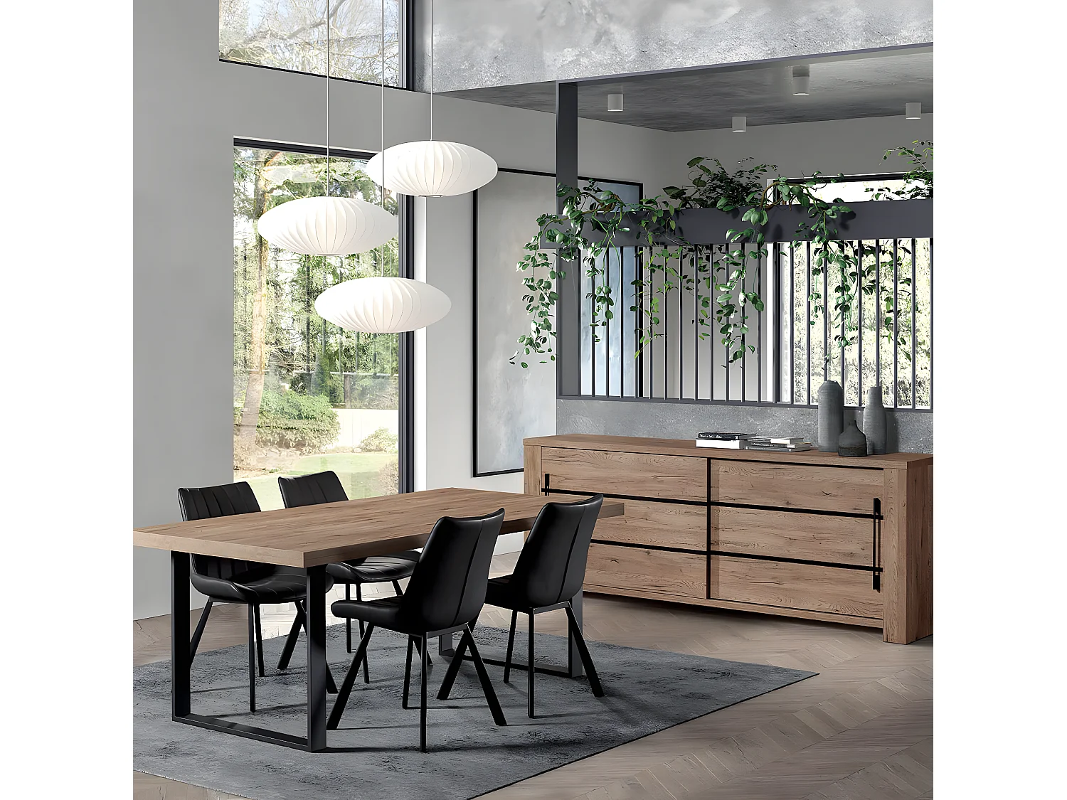 NILLA - Ensemble Buffet + Table 230cm Aspect Bois