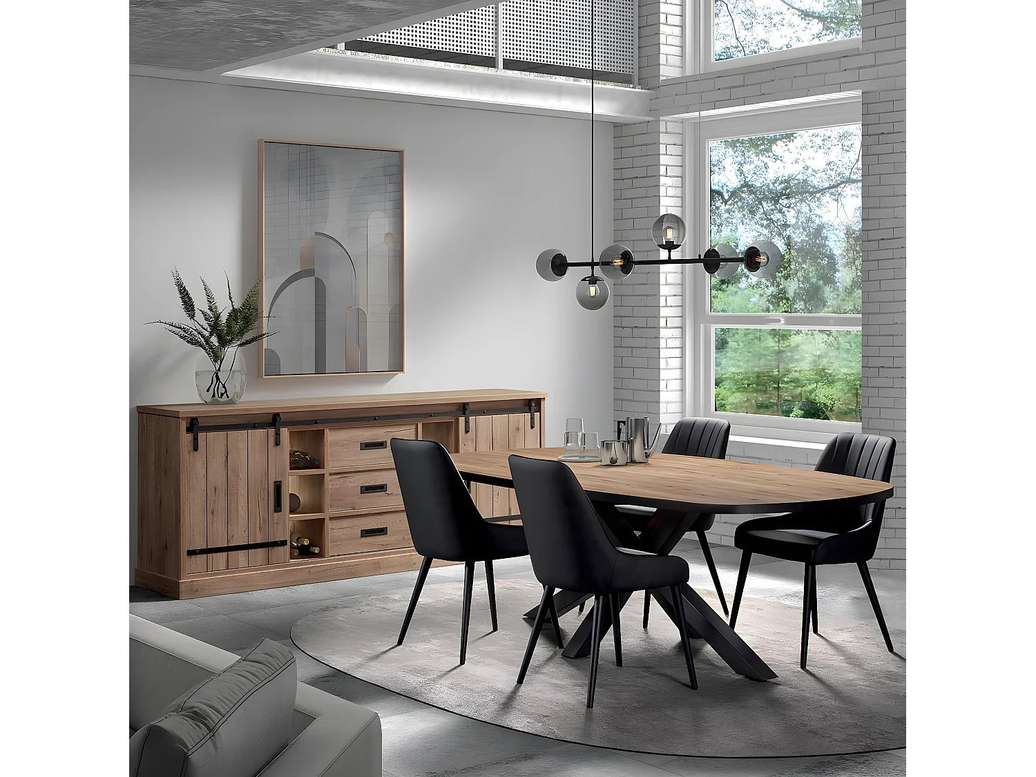 CEDRA - Ensemble Industriel Buffet + Table Ovale 230cm