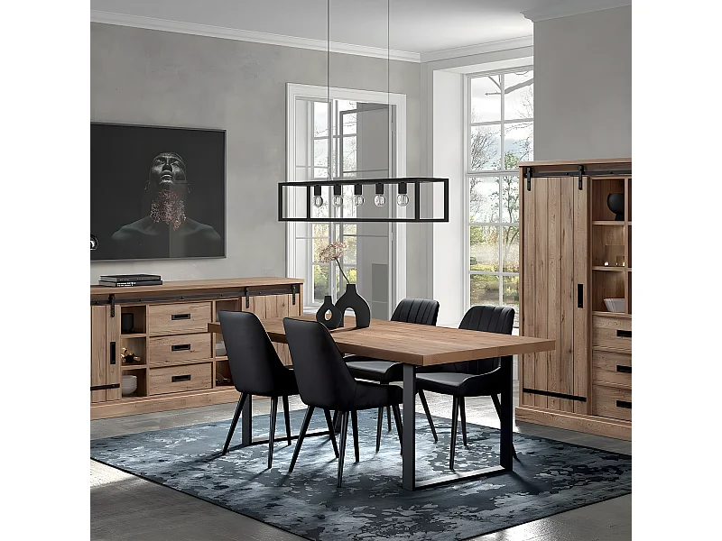 CEDRA - Ensemble Séjour Industriel Complet avec Table 230cm Piètement U