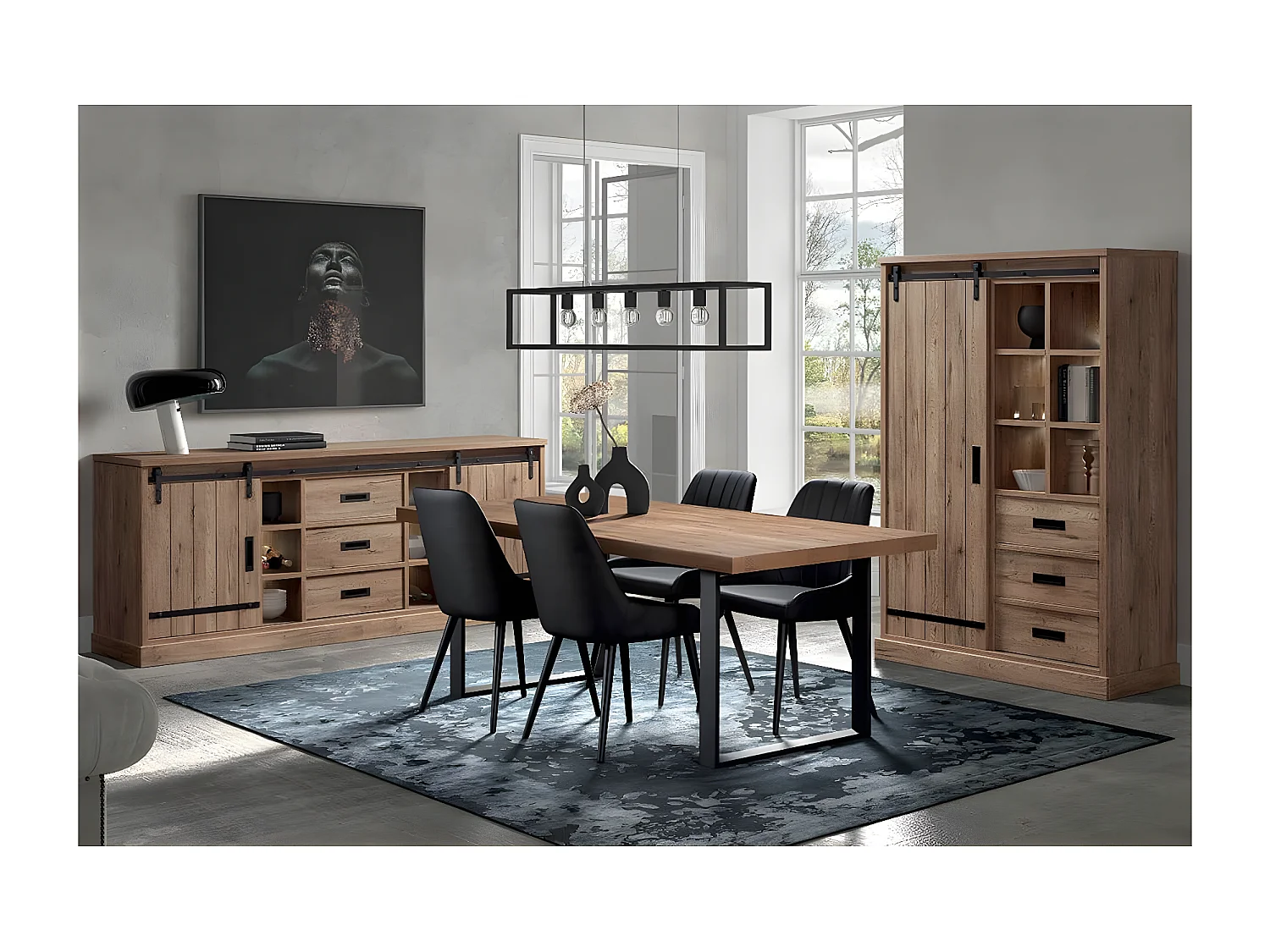 CEDRA - Ensemble Séjour Industriel Complet avec Table 230cm Piètement U