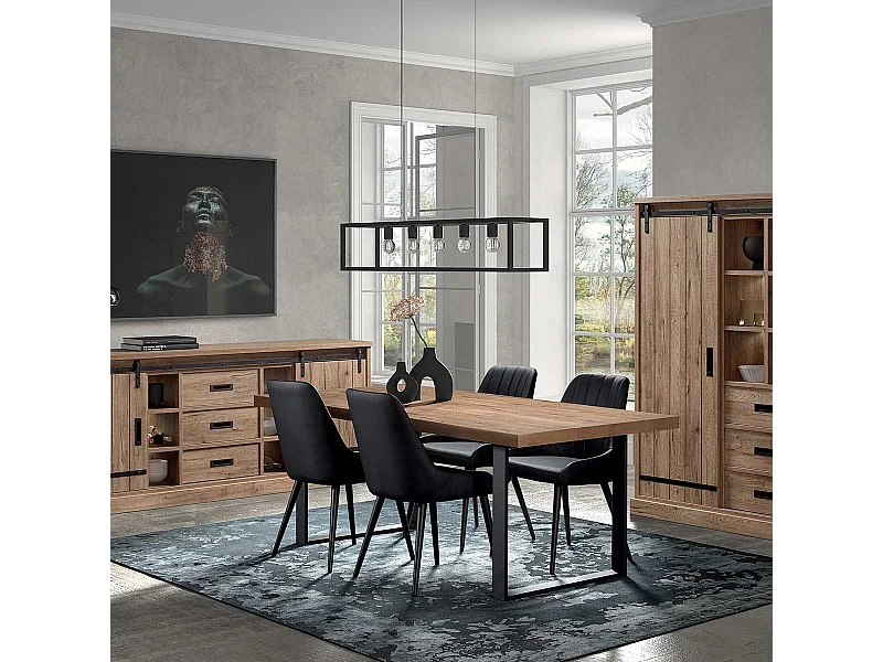 CEDRA - Ensemble Séjour Industriel Complet avec Table 230cm Piètement U