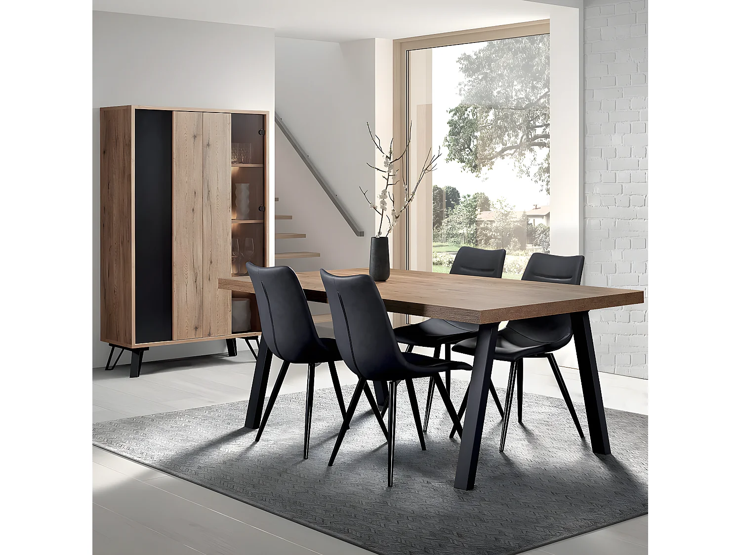 CARSON - Ensemble Argentier + Table 200cm Piètement Métal A