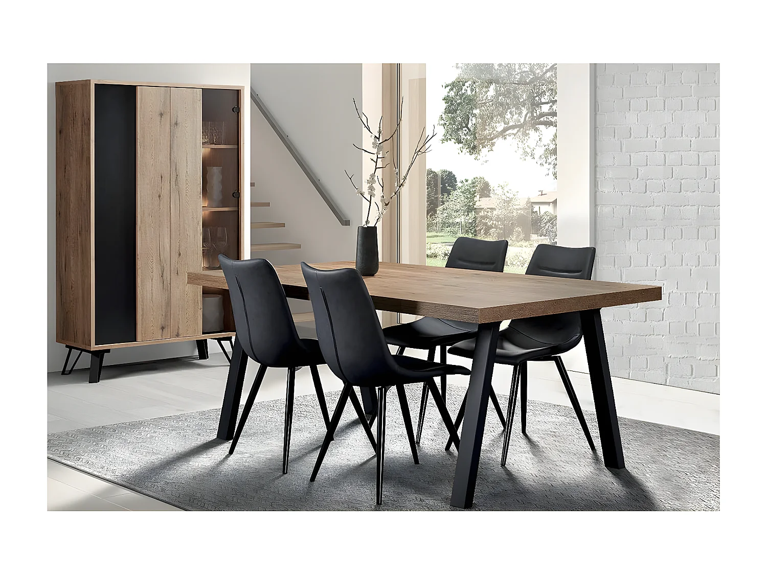CARSON - Ensemble Argentier + Table 200cm Piètement Métal A