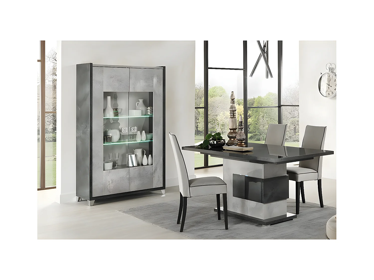 HOFFMAN - Ensemble Vitrine 2P + Table de Repas à Pied Central