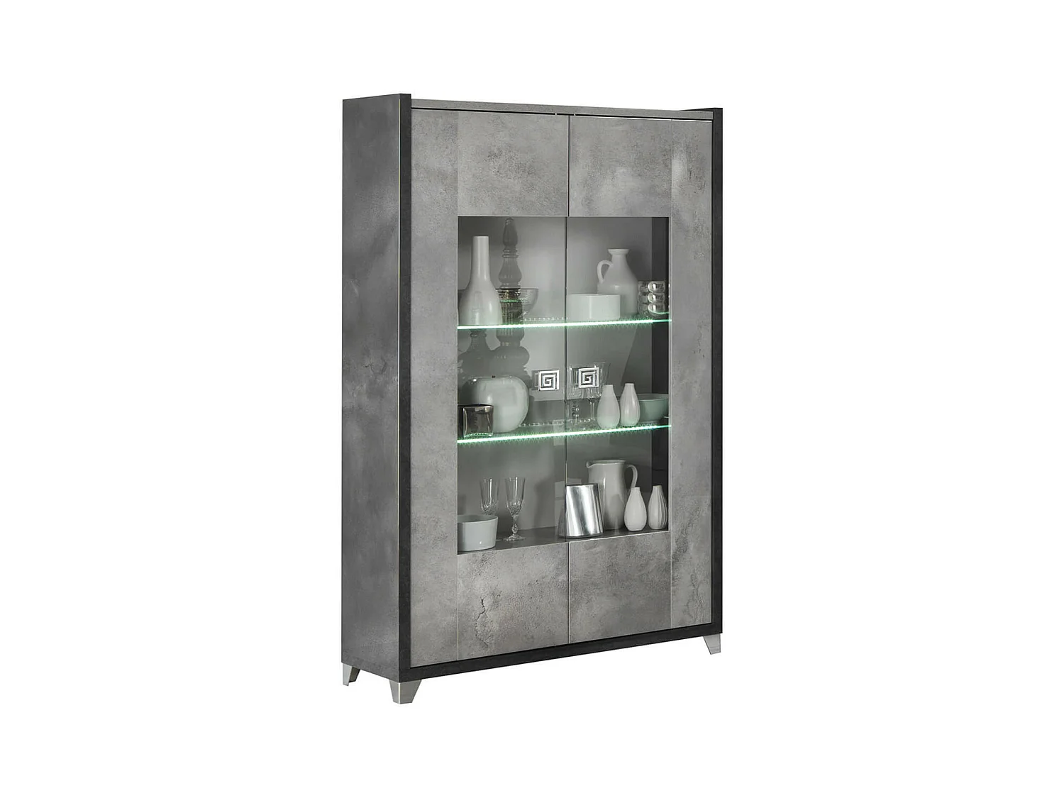 HOFFMAN - Ensemble Vitrine 2P + Table de Repas à Pied Central