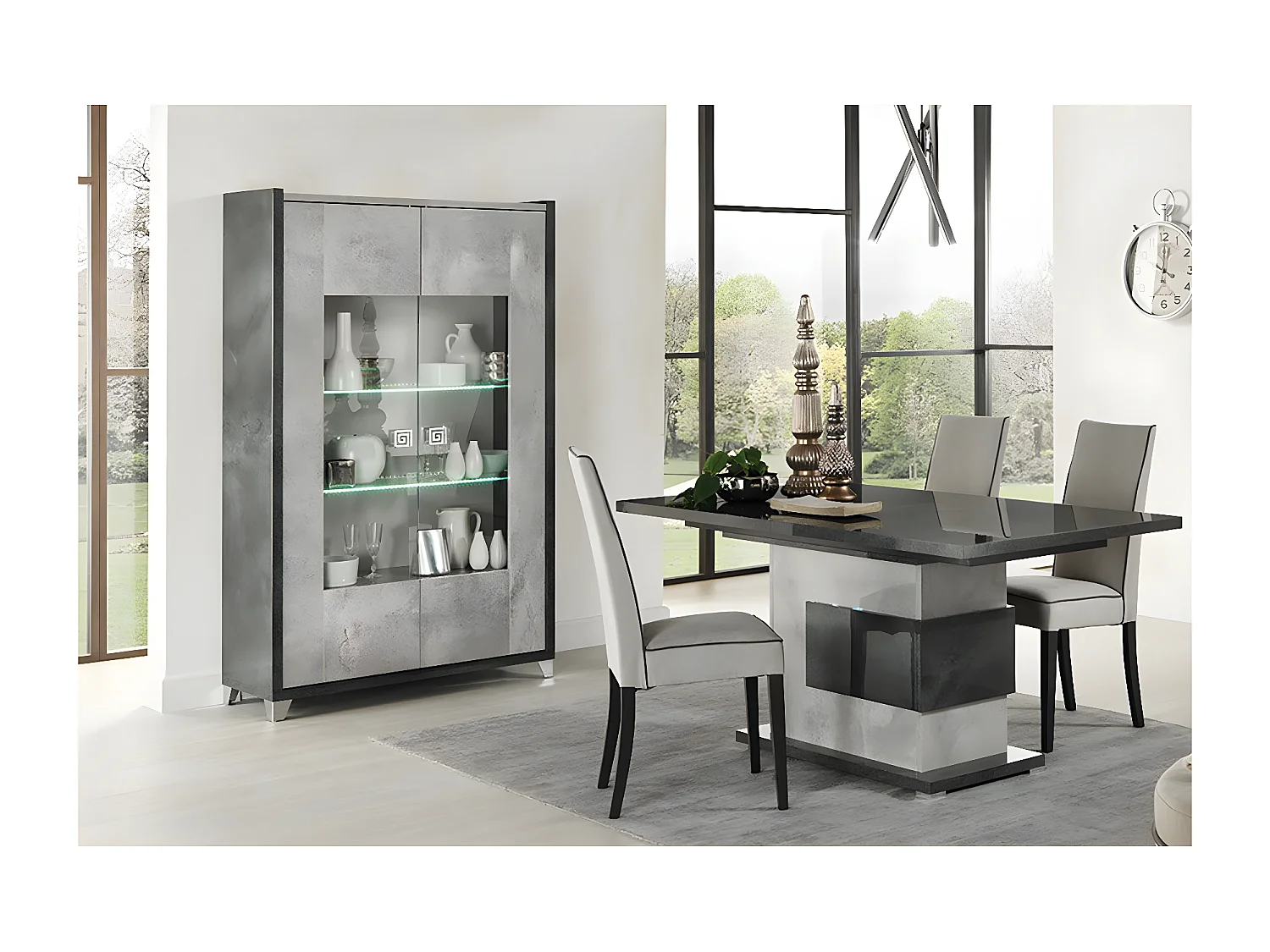 HOFFMAN - Ensemble Vitrine 2P + Table de Repas à Pied Central