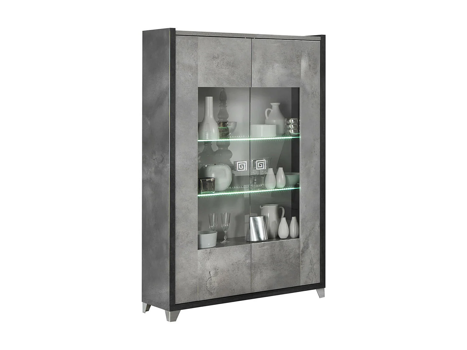 HOFFMAN - Ensemble Vitrine 2P + Table de Repas à Pied Central