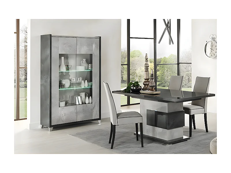 HOFFMAN - Ensemble Vitrine 2P + Table de Repas à Pied Central