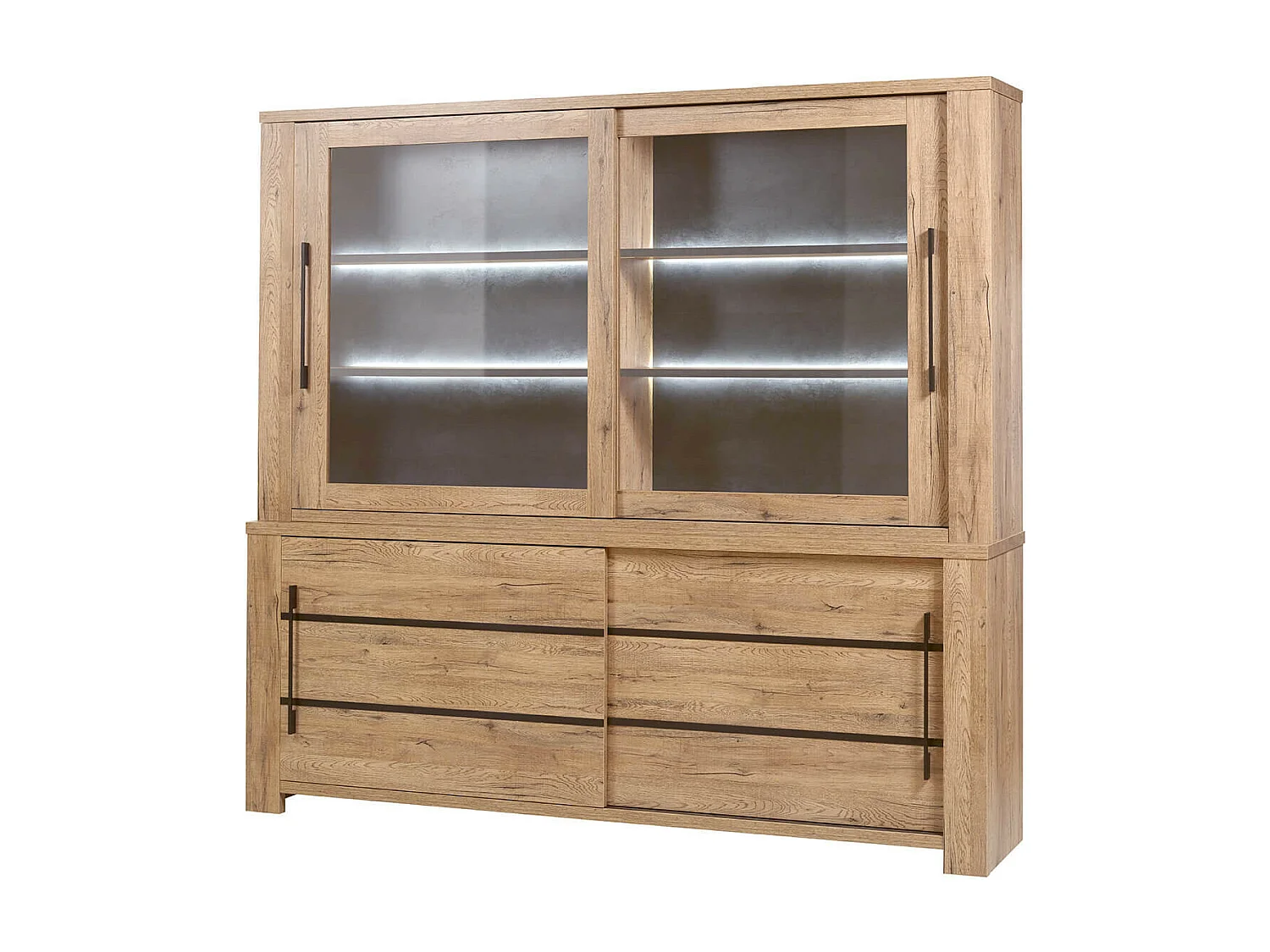 NILLA - Ensemble Buffet-Vaisselier + Table 200cm Aspect Bois