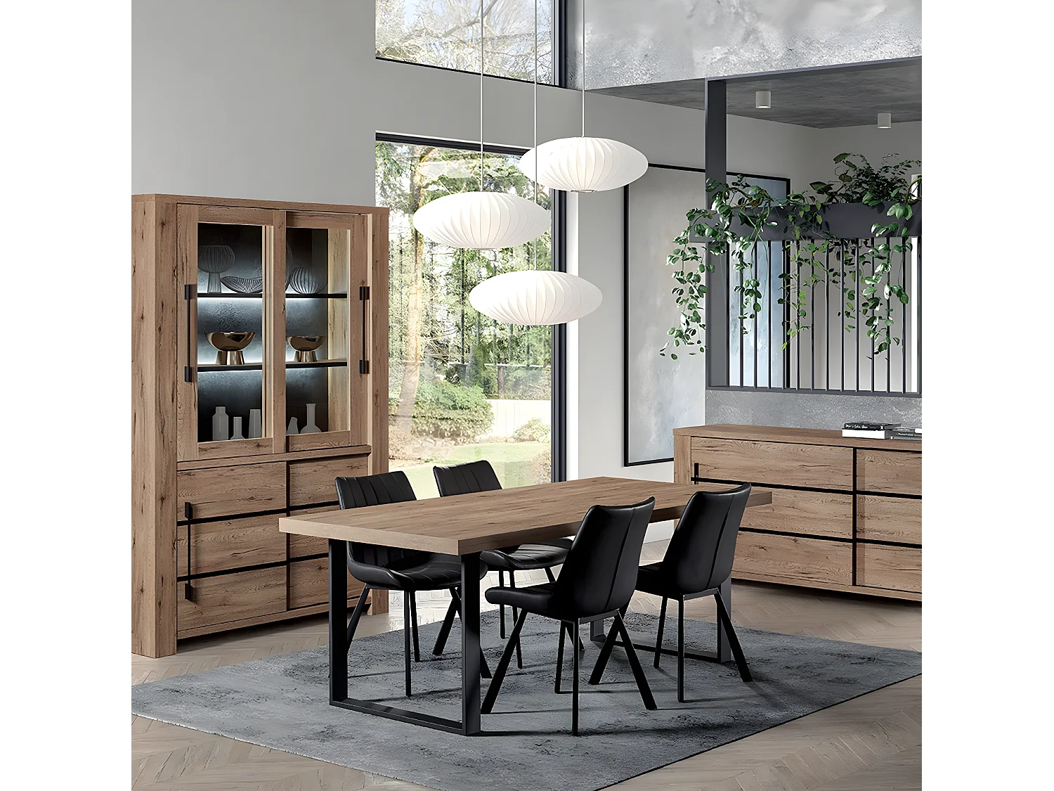 NILLA - Ensemble Buffet + Vitrine + Table 230cm Aspect Boi