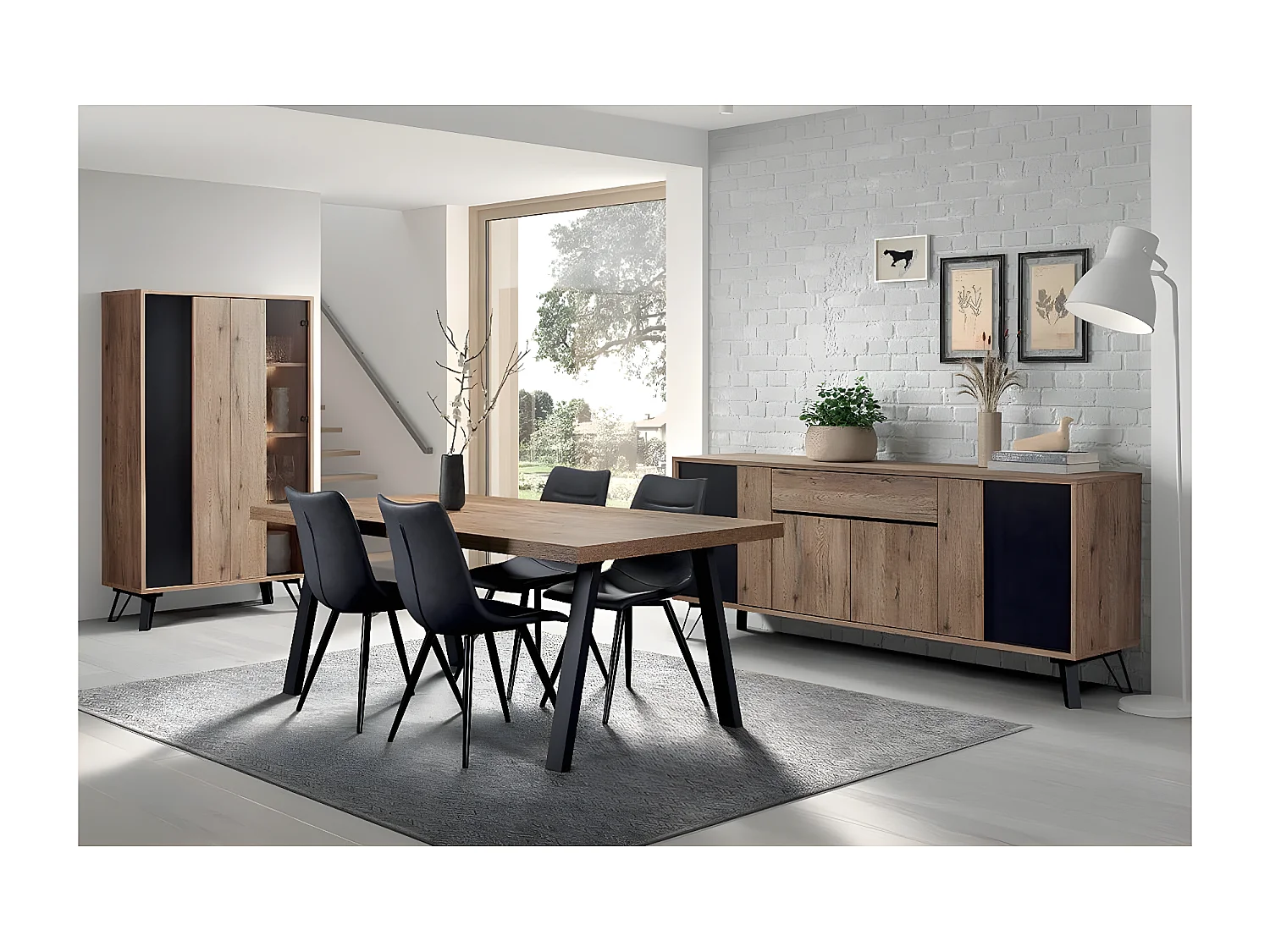 CARSON - Ensemble Séjour Complet avec Table 170cm Piètement Métal A