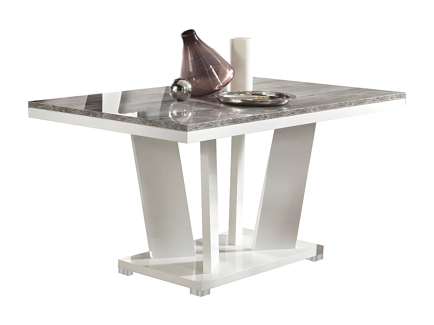 DENYS - Ensemble Séjour Laqué Blanc et Effet Bois Taupe