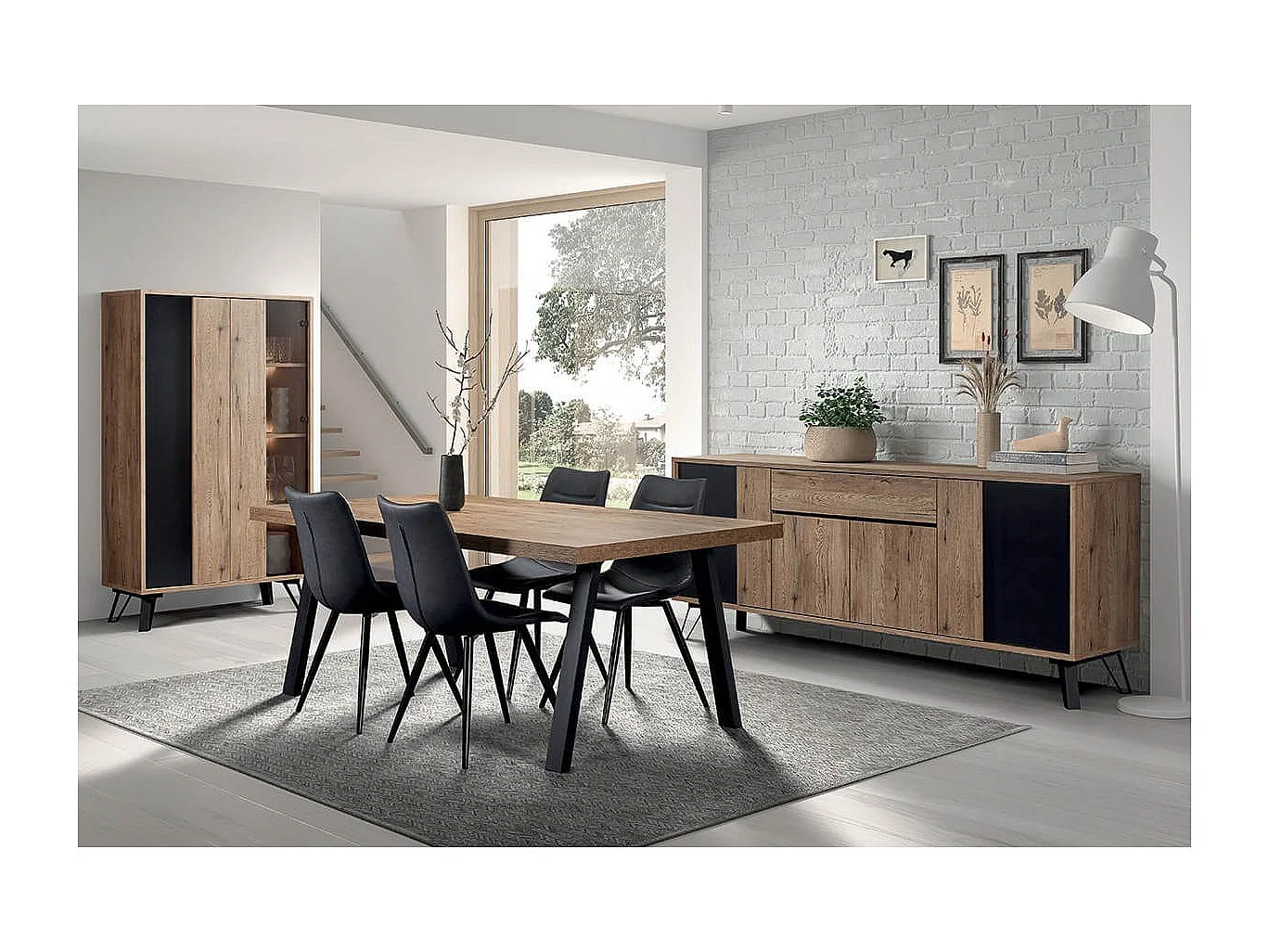 CARSON - Ensemble Séjour Complet avec Table 200cm Piètement Métal A