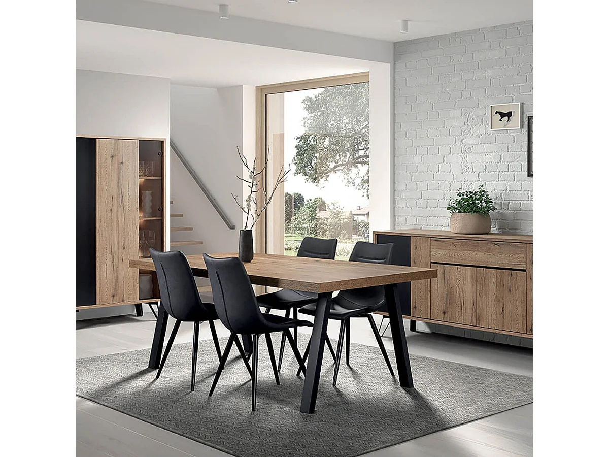 CARSON - Ensemble Séjour Complet avec Table 200cm Piètement Métal A